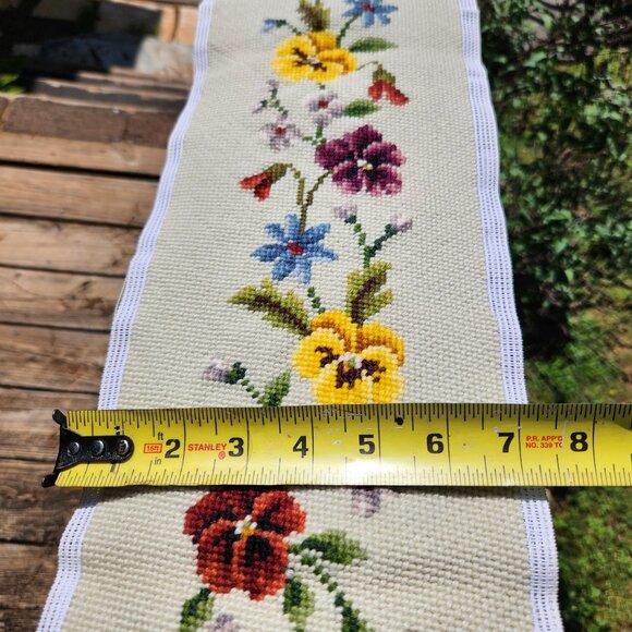 Vintage Hand-Stitched Floral Cross Stitch Runner 42" X 7" - Picture 3 of 15